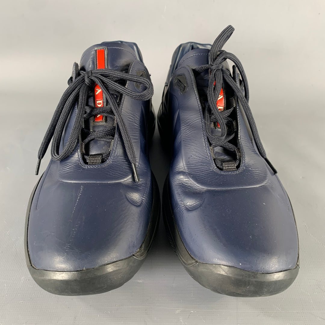 PRADA SPORT Size 9 Navy Black Textured Leather Lace Up Sneakers