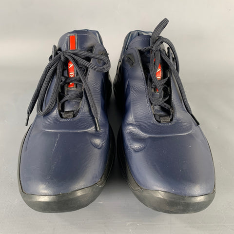 PRADA SPORT Size 9 Navy Black Textured Leather Lace Up Sneakers