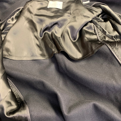 SANDRO Size S Navy Black Wool Blend Faux Leather Trim Toggle Closure Coat