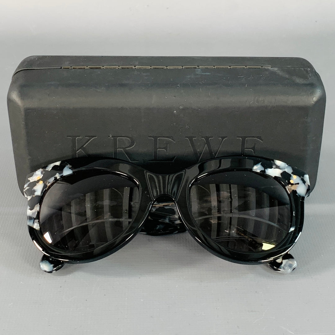 KREWE One Size Julia Black Grey Marbled Acetate Polarized Cat Eye Sunglasses