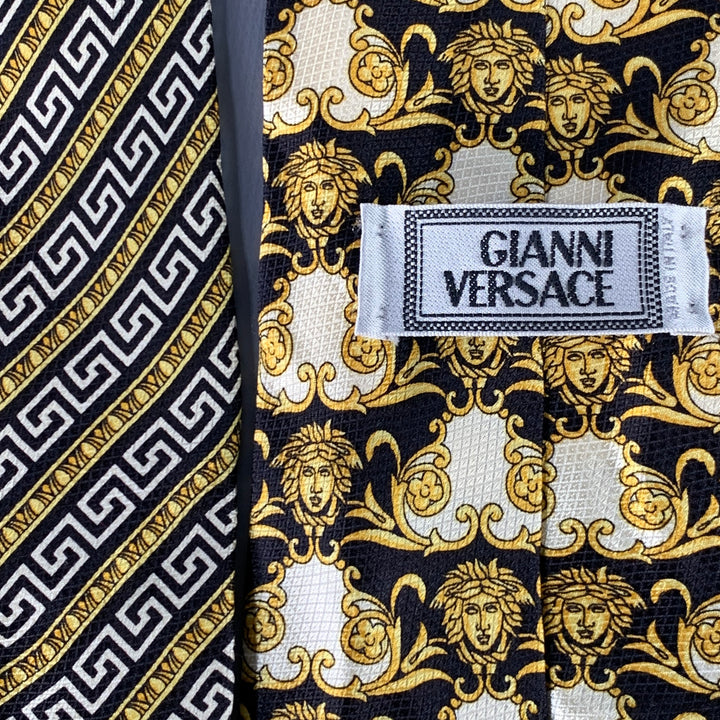 GIANNI VERSACE Black Gold Medusa Heads Silk Tie