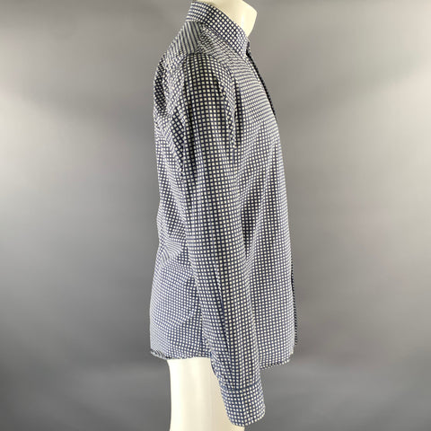 MARNI Size M White Blue Check Pointed Collar Long Sleeve Shirt