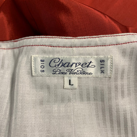 CHARVET Size L Burgundy Black Jacquard Silk Buttoned Vest