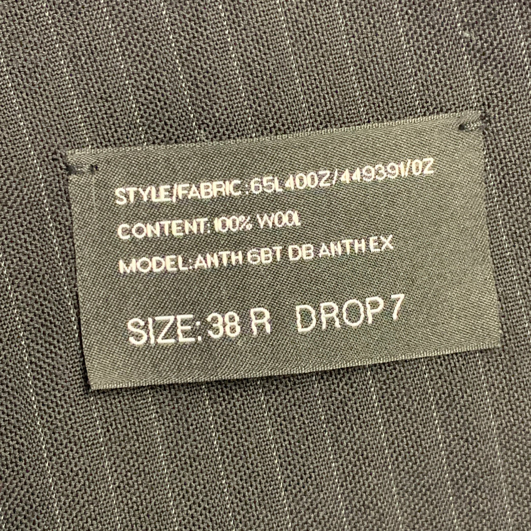 RALPH LAUREN Size 38 Regular Black Pinstripe Wool Double Breasted Peak Lapel Suit