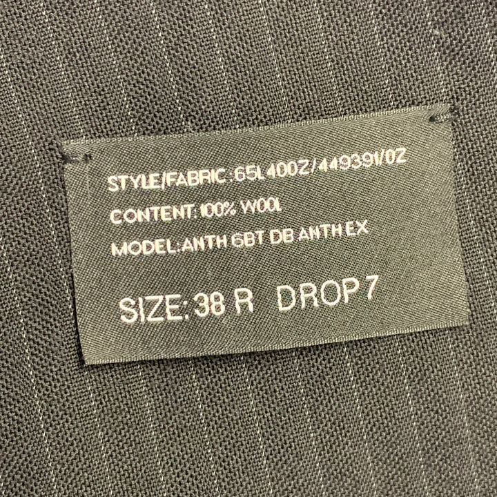 RALPH LAUREN Size 38 Regular Black Pinstripe Wool Double Breasted Peak Lapel Suit