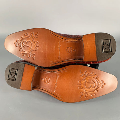 BELVEDERE Size 9 Brown Alligator Leather Derby Lace-Up Shoes