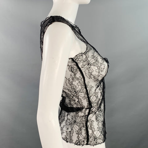CHANEL Size M Black Lace Camellia Sleeveless Dress Top