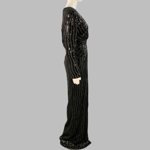 JOHN RICHMOND Size M Black Silver Polyester Sequined V-Neck Evening Gown