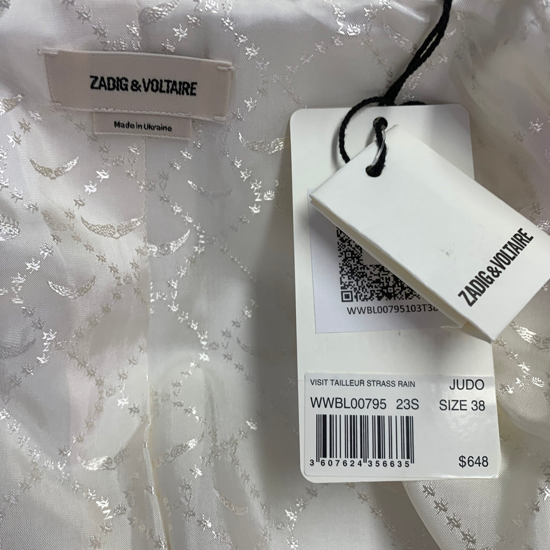 ZADIG & VOLTAIRE Size M Off White Polyester Blend Rhinestone Studded Peak Lapel Pantsuit