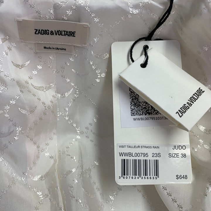 ZADIG & VOLTAIRE Size M Off White Polyester Blend Rhinestone Studded Peak Lapel Pantsuit