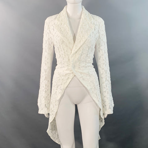 COMME des GARCONS Size M White Nylon Blend Lace Tails Notch Lapel Jacket