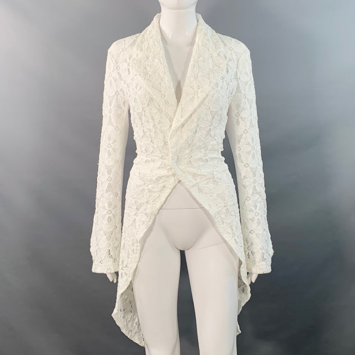 COMME des GARCONS Size M White Nylon Blend Lace Tails Notch Lapel Jacket