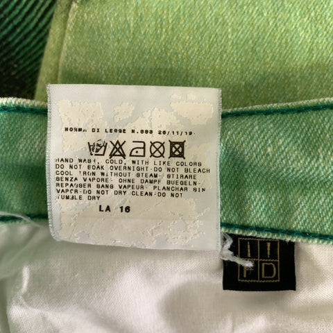 JUST CAVALLI Size 32 Green Black Cotton Blend Graphic Flared Jeans