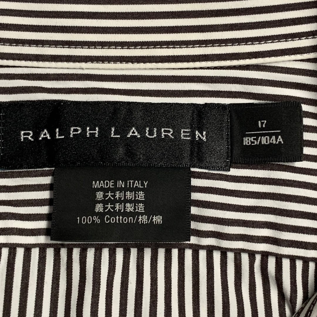 RALPH LAUREN Size XL Brown White Stripe Cotton Spread Collar Long Sleeve Shirt