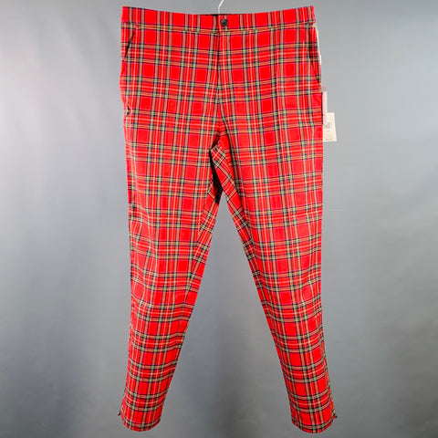 OVADIA & SONS Size 34 Sideline Red Multi Color Plaid Wool Straight Zip Fly Dress Pants