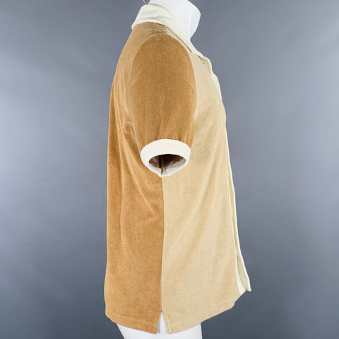 TODD SNYDER Size S Tan Beige Color Block Cotton Blend Short Sleeve Shirt