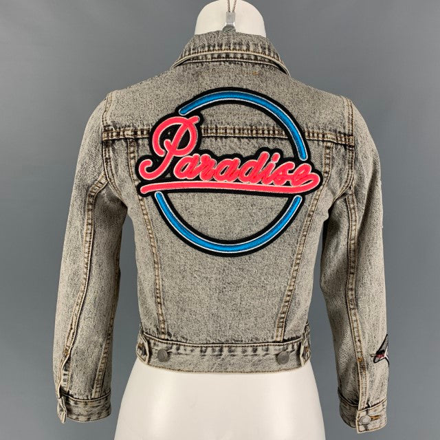 MARC JACOBS Size XS Paradise Black Denim Acid Wash Cropped Pins Jacket