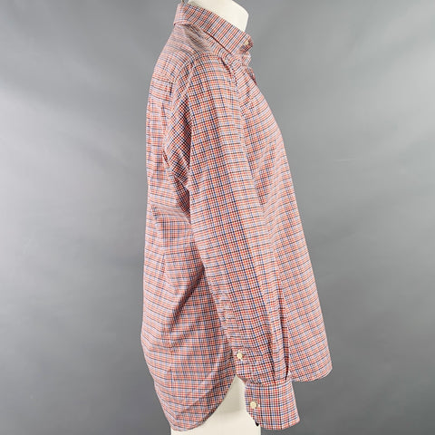 CULTURATA Size M Red Blue White Plaid Cotton Long Sleeve Shirt