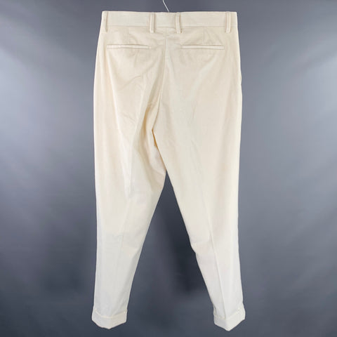 MR. PORTER Size 32 Cream Corduroy Cotton Pleated Casual Pants