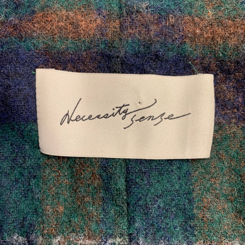 NECESSITY SENSE Size L Green Grey Plaid Acrylic Blend Double Layer Sweater