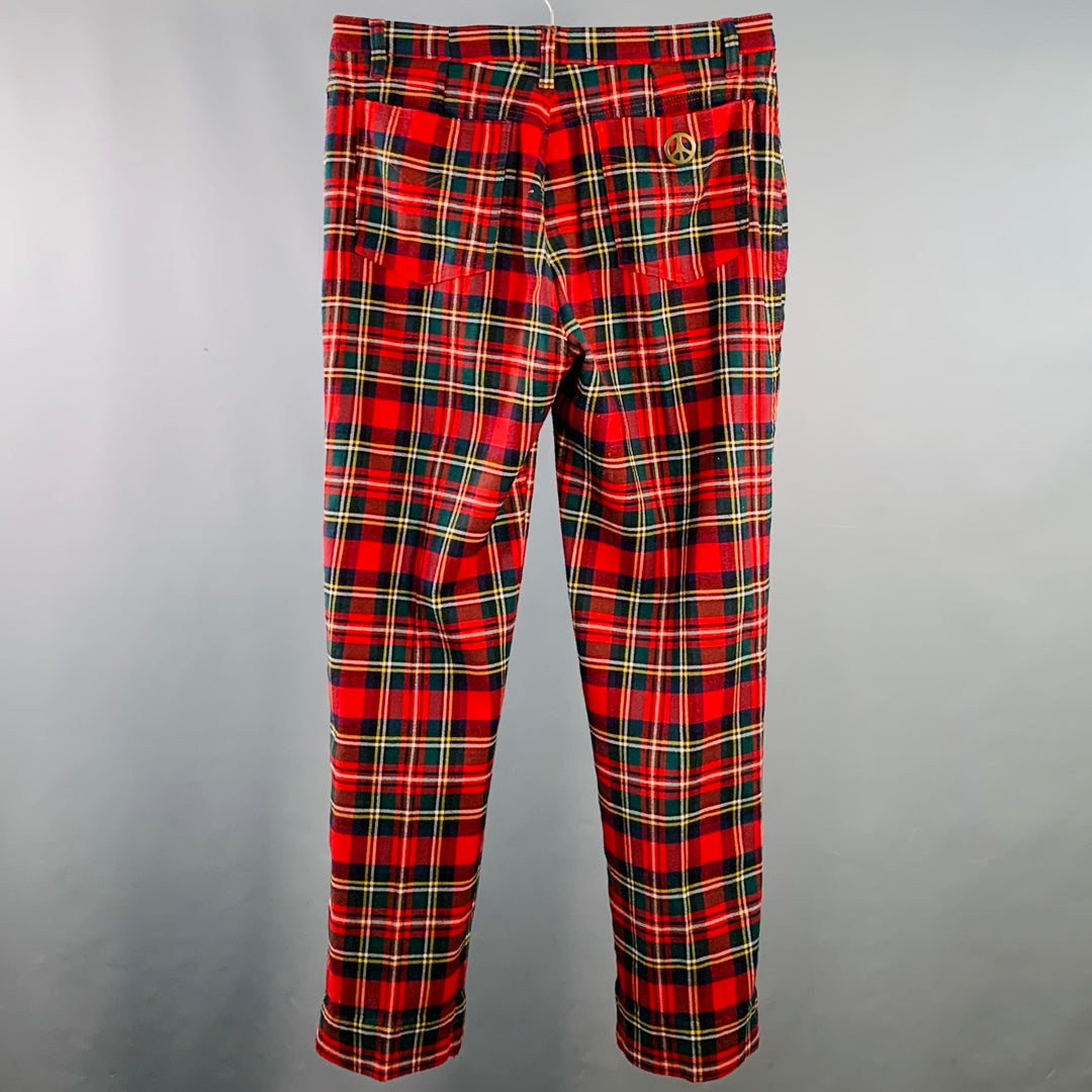 MOSCHINO JEANS Size 32 Red Plaid Wool Blend Jean Cut Casual Pants