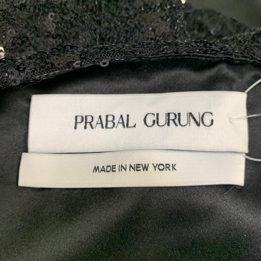 PRABAL GURUNG Size 0 Black Polyester Sequined Draped Dress Top