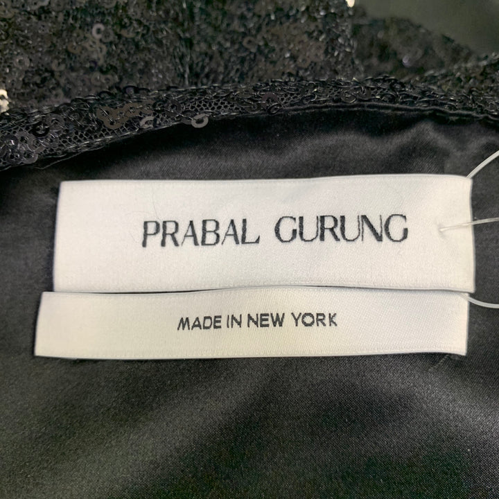 PRABAL GURUNG Size 0 Black Polyester Sequined Draped Dress Top