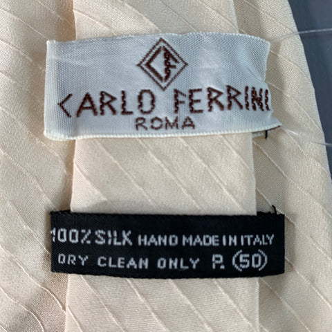 CARLO FERRINI One Size Beige Textured Diagonal Stripe Silk Skinny Tie