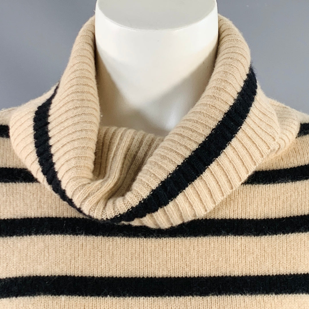 THE CASHMERE PROJECT Size XS Tan Black Cashmere Stripe Cowl Neck Sweater
