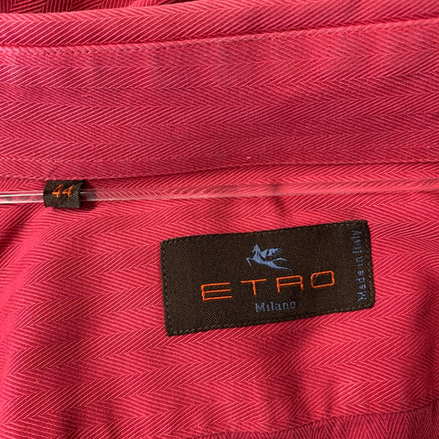 ETRO Size XL Red Magenta Herringbone Spread Collar Long Sleeve Shirt