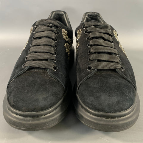 ALEXANDER MCQUEEN Size 10 Black Silver Beaded Suede Low Top Sneakers