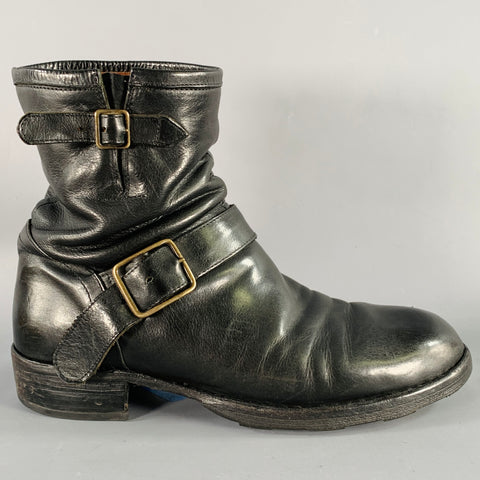 FIORENTINI + BAKER Size 9 Black Leather Motorcycle Buckle Boots