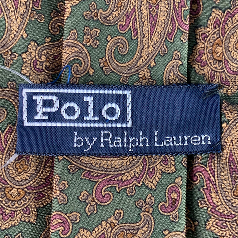POLO by RALPH LAUREN Green Beige Paisley Italian Silk Tie