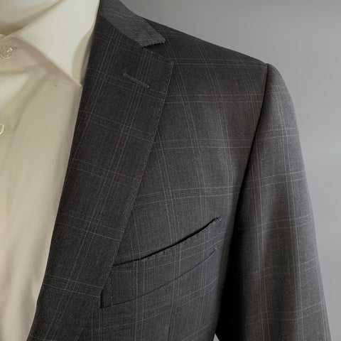 ZZEGNA Chest Size 38 Grey Dark Grey Window Pane Wool Notch Lapel 32 31 Suit
