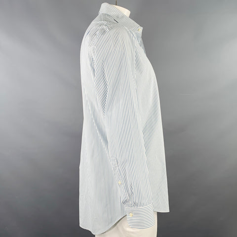 SID MASHBURN Size L Blue White Stripe Cotton One Pocket Long Sleeve Shirt