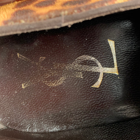 YVES SAINT LAURENT Size 8 Brown Tan Animal Print Leather Slip On Loafers
