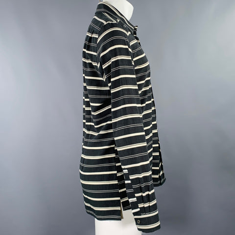 PAUL SMITH Size M Black Cream Stripe Pleated Cotton Blend Long Sleeve Shirt