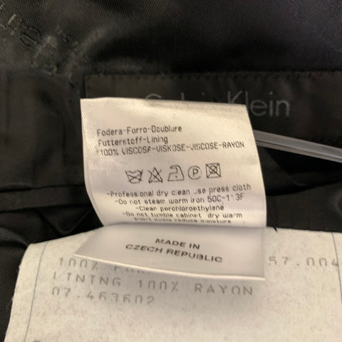 CALVIN KLEIN Size 42 Black Wool Peak Lapel Tuxedo Suit