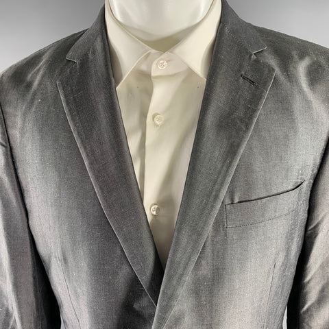 PRADA Chest Size 42 Grey Solid Silk Notch Lapel Sport Coat