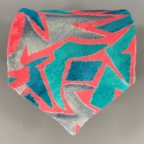 UNGARO Pink Cobalt Abstract Silk Tie