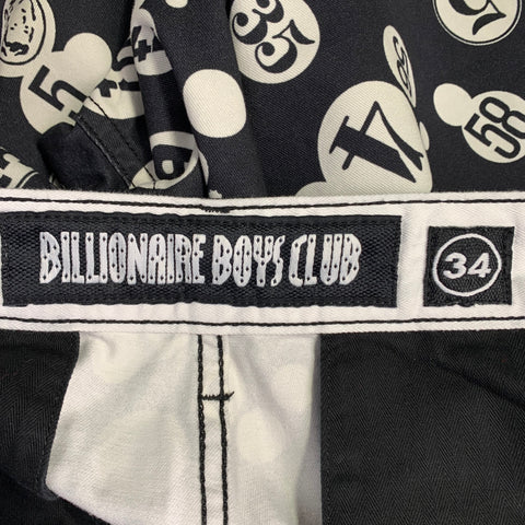 BILLIONAIRE BOYS CLUB Size 34 Black White Circles Numbers Cotton Moleskin Flat Front Casual Pants