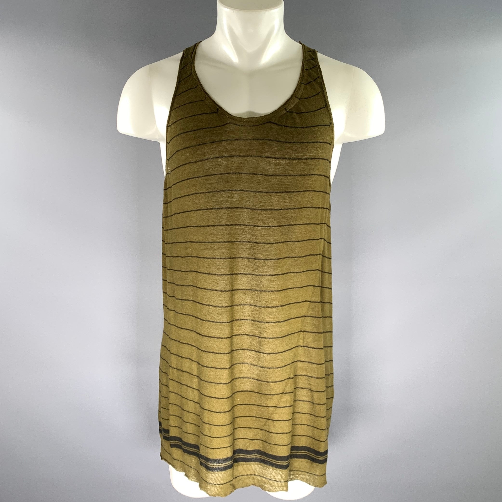 HAIDER ACKERMANN Size M Black Olive Stripe Cashmere Cotton Tank Top