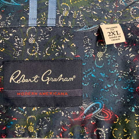 ROBERT GRAHAM Size XXL Navy Multi-Color Paisley Cotton Blend Short Sleeve Shirt