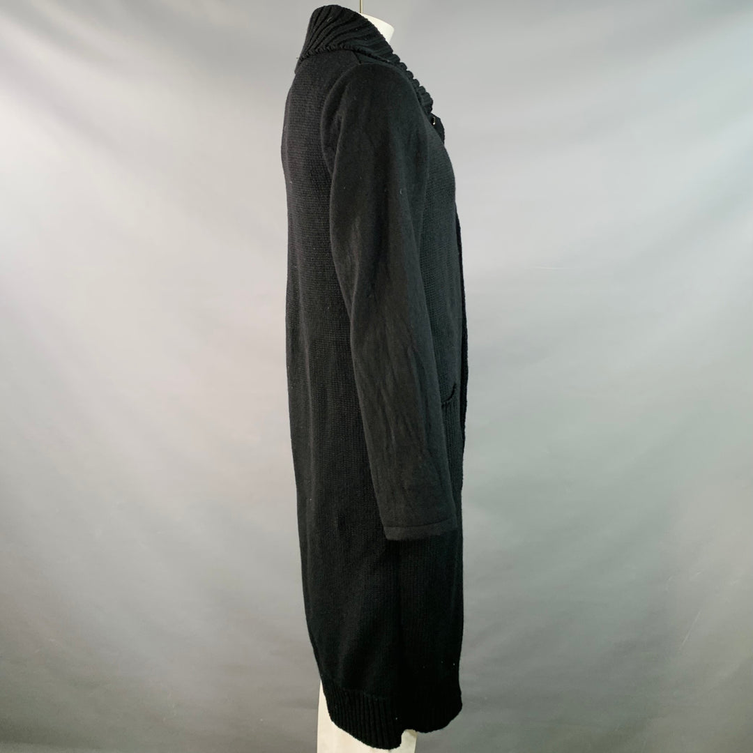 YOHJI YAMAMOTO Size XL Black Knit Wool Blend Long Coat