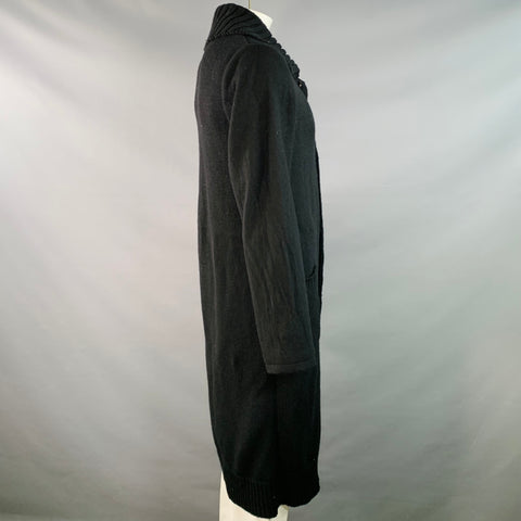 YOHJI YAMAMOTO Size XL Black Knit Wool Blend Long Coat
