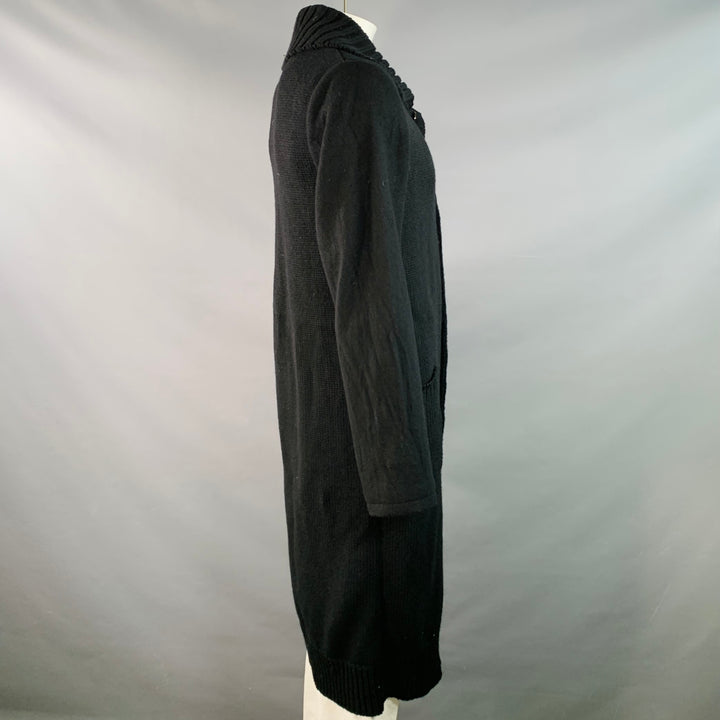 YOHJI YAMAMOTO Size XL Black Knit Wool Blend Long Coat