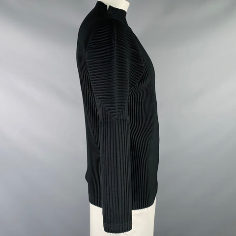 ISSEY MIYAKE Size L Black Polyester Pleated Pullover