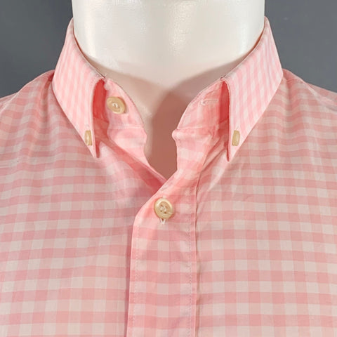 PRADA Size S Pink White Gingham Cotton One Pocket Long Sleeve Shirt