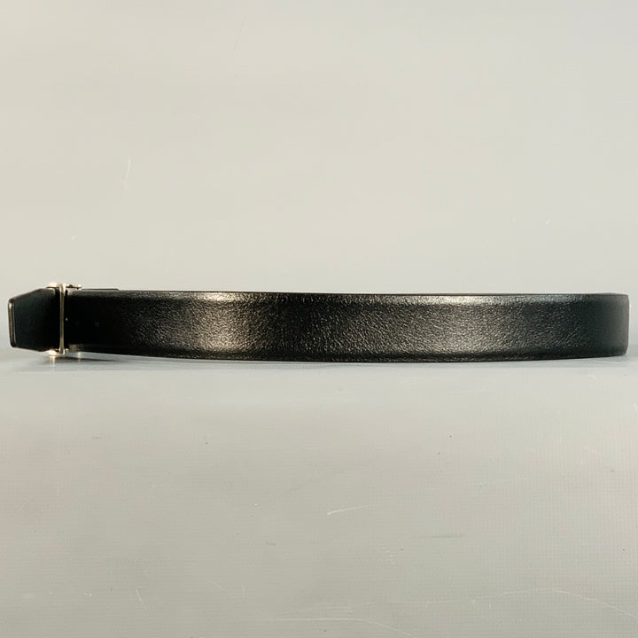 SAINT LAURENT Size 36 Black Silver Leather Box Frame Buckle Belt