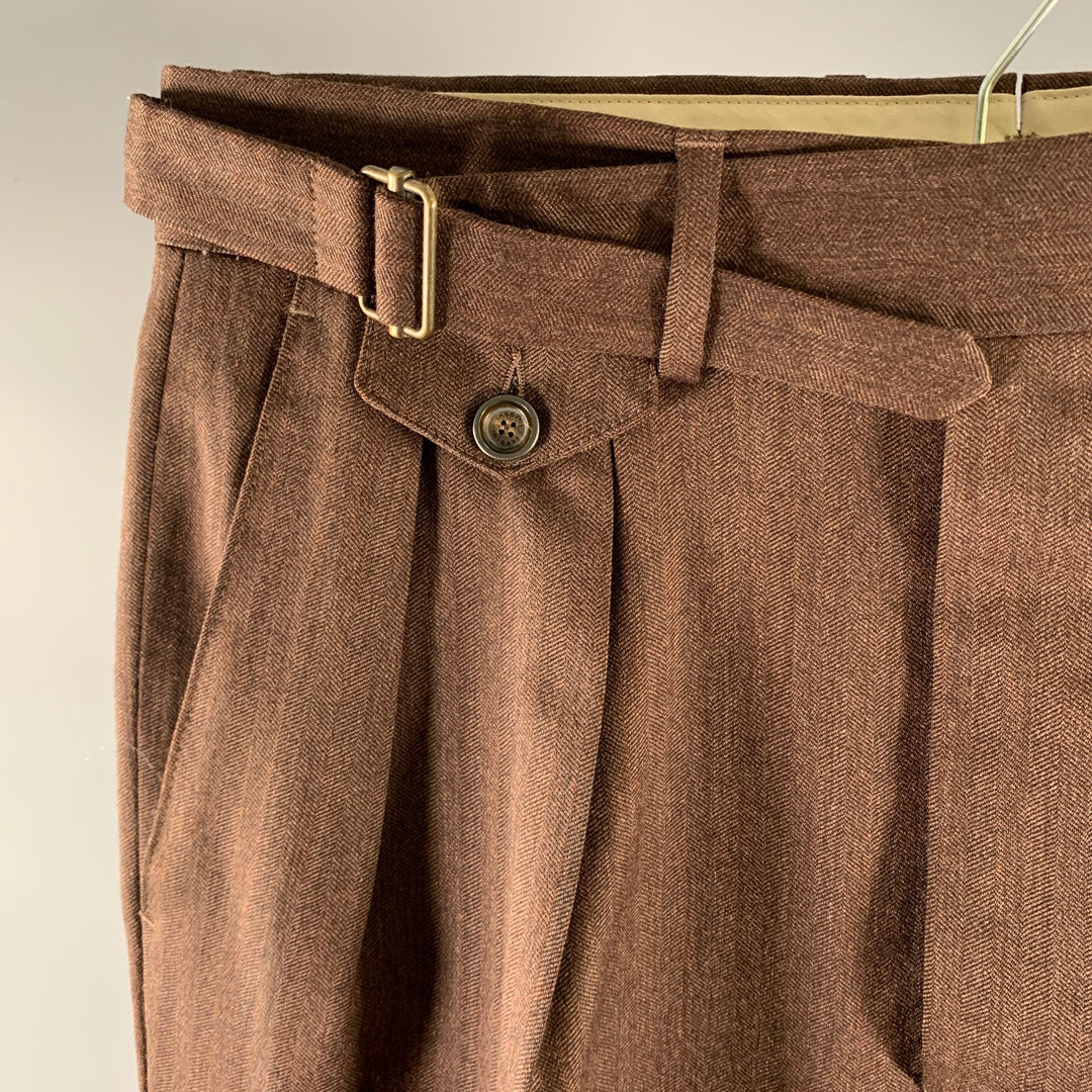 LARDINI Size 31 Brown Herringbone Wool Silk Pants